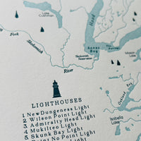 Puget Sound, Washington Letterpress Map