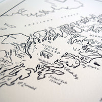 Kodiak Island, Alaska, Letterpress Map