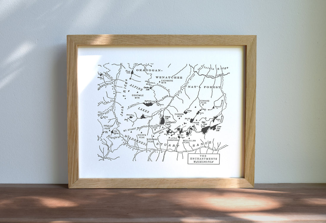 Enchantments, Alpine Lakes Wilderness Area, Washington, Letterpress Map