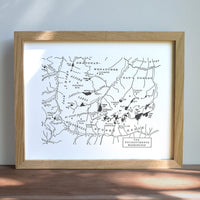 Enchantments, Alpine Lakes Wilderness Area, Washington, Letterpress Map