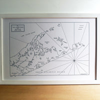 Hamptons and Montauk, Letterpress Map