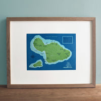 Maui, Hawaii, Letterpress Map