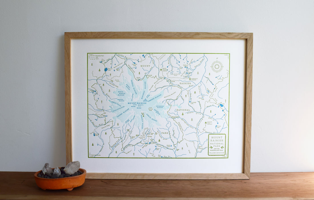 Mount Rainier National Park and the Wonderland Trail, Washington, Letterpress Map