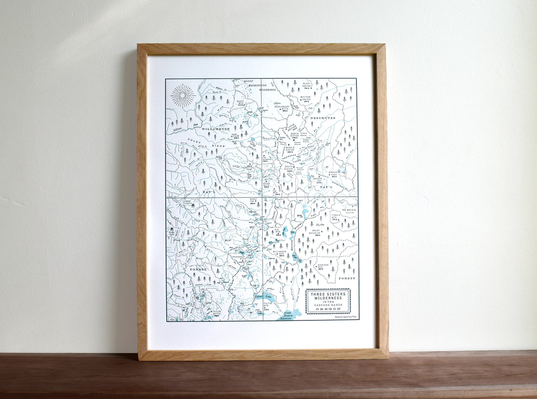 Three Sisters Wilderness, Oregon, Letterpress Map