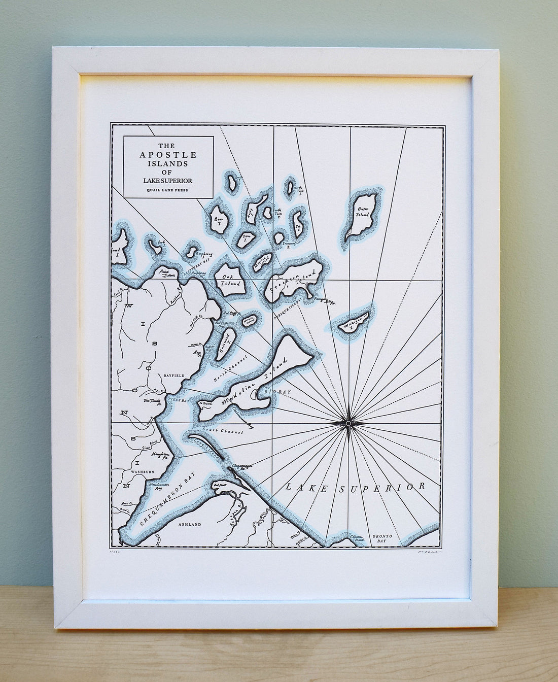 Hand-drawn letterpress printed map of the Apostle Islands, Lakes Superior