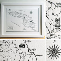 Letterpress printed map of Catalina Island.  Framed wall art.
