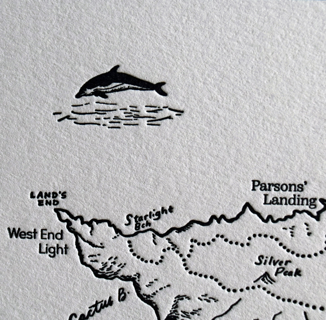 Catalina Island California coast letterpress printed map including prominent landmarks