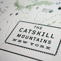 Closeup photo Catskill Mountains Letterpress Map
