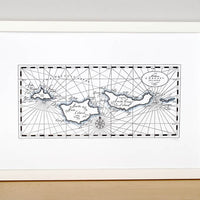 Handdrawn letterpress printed map of the Channel Islands off the California Coast