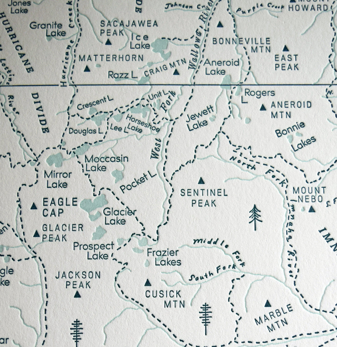 Eagle Cap Wilderness Map Letterpress Print