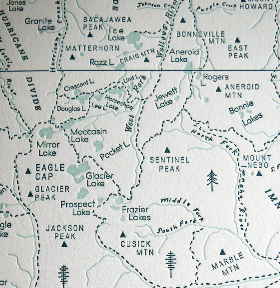 Eagle Cap Wilderness Map Letterpress Print