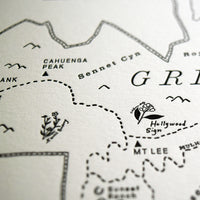 Hollywood California Map Letterpress print