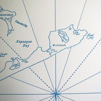 letterpress map of the Hamptons New York Northeastern US Coastline