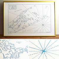 Letterpress printed map of Montauk and the Hamptons New York Northeastern United States