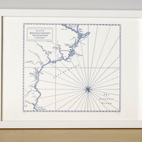 Letterpress map of Kennebunkport Maine United States. Coastlines are tinted with watercolor wash.