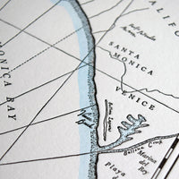 Original handdrawn print.  Map of Venice and Santa Monica California Coastline
