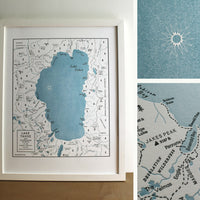 Lake Tahoe map framed print
