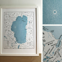 Lake Tahoe map framed print