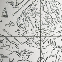 Seaworthy Artistic map print of the san Juan Islands Salish Sea and surrounding area identifies prominent water and land features hand drawn letterpress print 