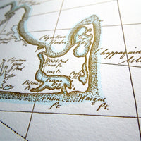 Detailed letterpress map of Marthas Vineyard idnetifying prominent land shore and water features