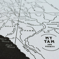 Northern california coast map including mt tam and surrounding area trails and prominent features and landmarks identified