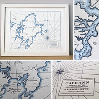 Original Hand-drawn letterpress printed map of Cape Ann Massachusetts.