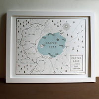 Framed letterpress printed map of Crater Lake Oregon