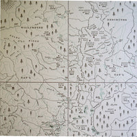 Artistic trail and wilderness map charting the three sisters wilderness area of central oregon. Known for its picuresque landcape, the map identifies prominent peaks trails lakes and creeks. Hand drawn letterpress print