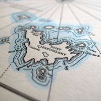 Letterpress map of the Caribbean Islands