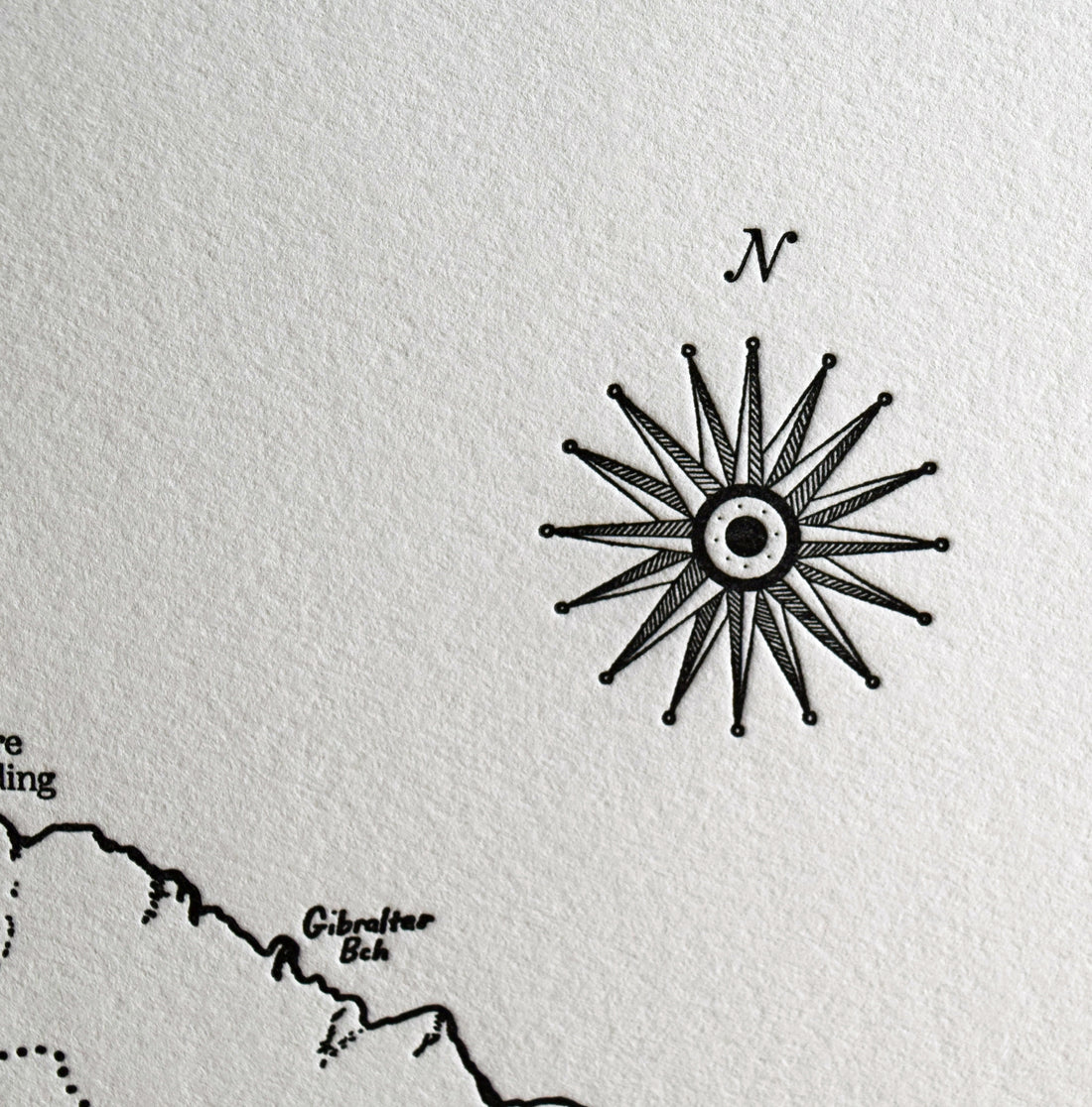 Letterpress print nautical compass rose Map art