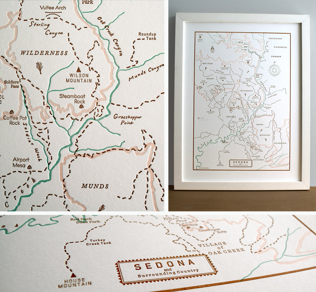 Sedona, Arizona, Letterpress Map