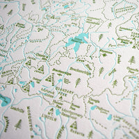 Summit County Mountain Huts Map Colorado letterpress printed fine art wall print of Colorado