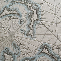 Letterpress print of the bahamas islands map identifies prominent island bays shorelines and other geographical or historically signigicant features