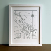 Letterpress map of Vancouver and Gulf Islands BC Canada