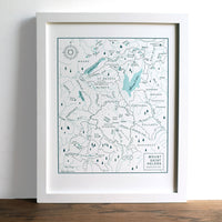 Framed letterpress natural landcape map of mt st helens washington