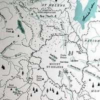 map of mount st helens washington printed with letterpress charting glaciers creeks trails and prominent landmarks
