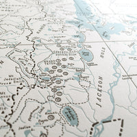 Grand Teton National Park, Jackson Hole, Wyoming, Letterpress Map