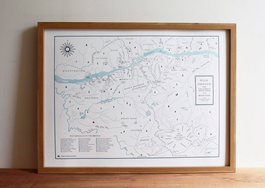 Columbia River Gorge and Mount Hood, Oregon, Letterpress Map