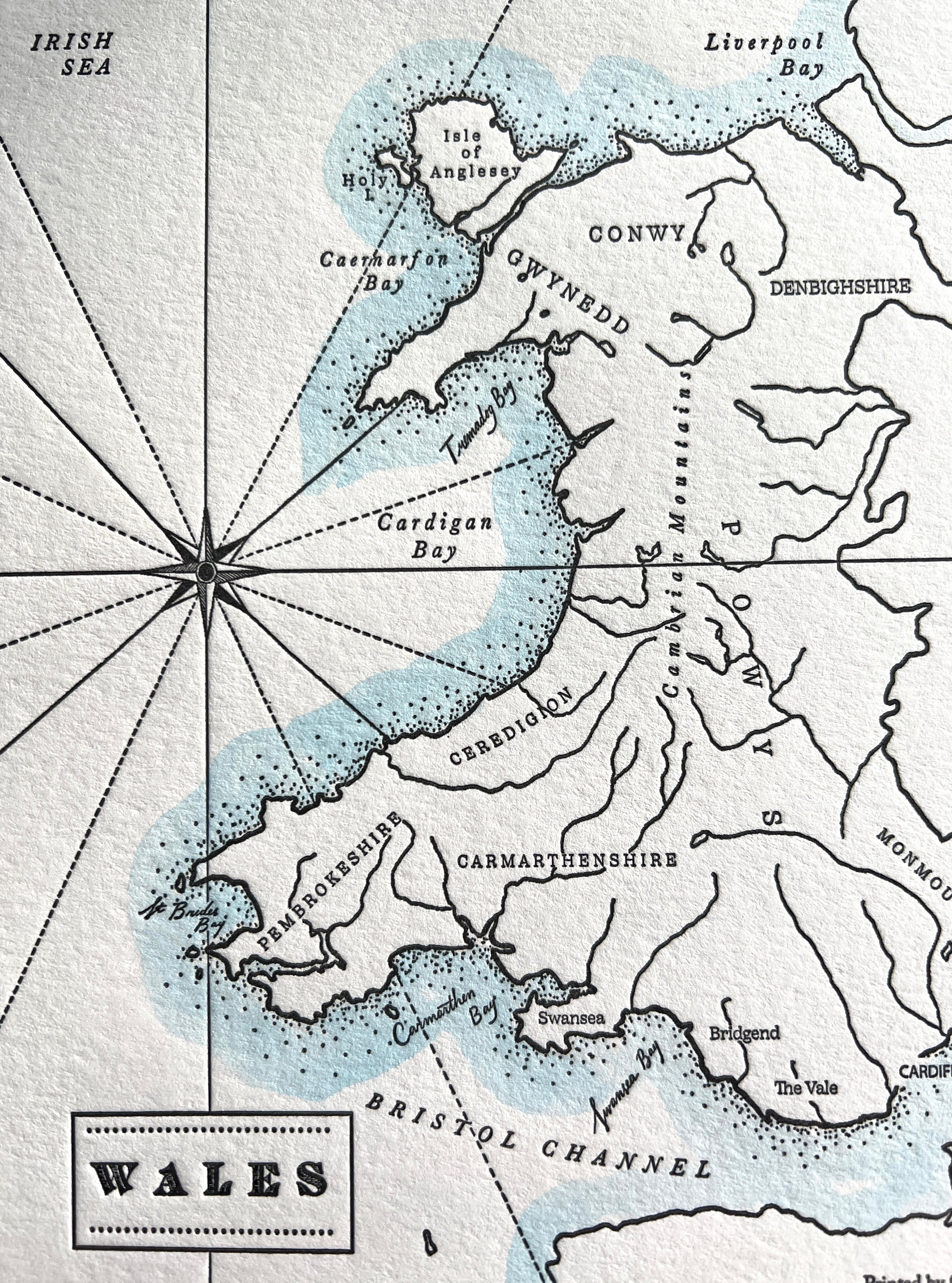 Wales Letterpress Map | Hand-Drawn Art | Quail Lane Press
