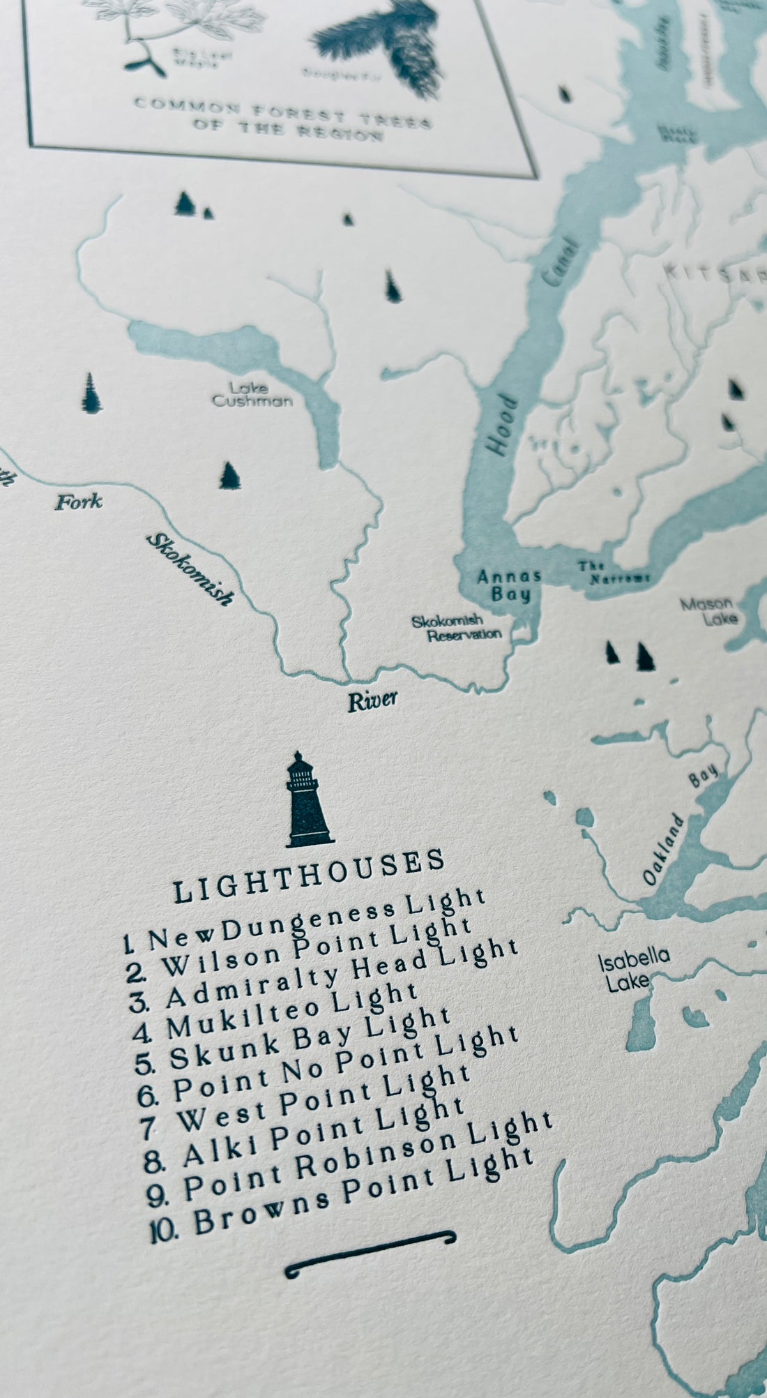 Puget Sound, Washington Letterpress Map