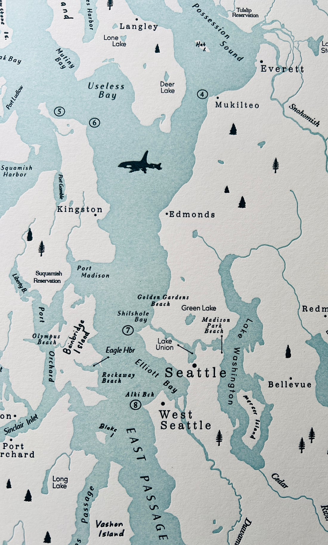 Puget Sound, Washington Letterpress Map