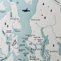 Puget Sound, Washington Letterpress Map