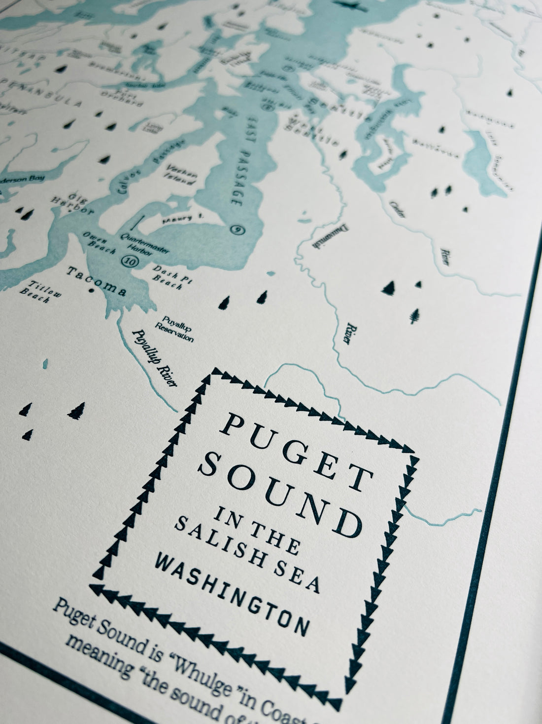 Puget Sound, Washington Letterpress Map