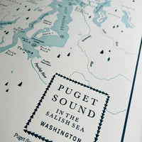 Puget Sound, Washington Letterpress Map