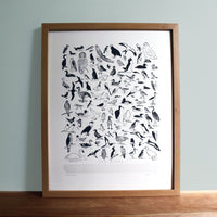 100 Illustrated Birds Print