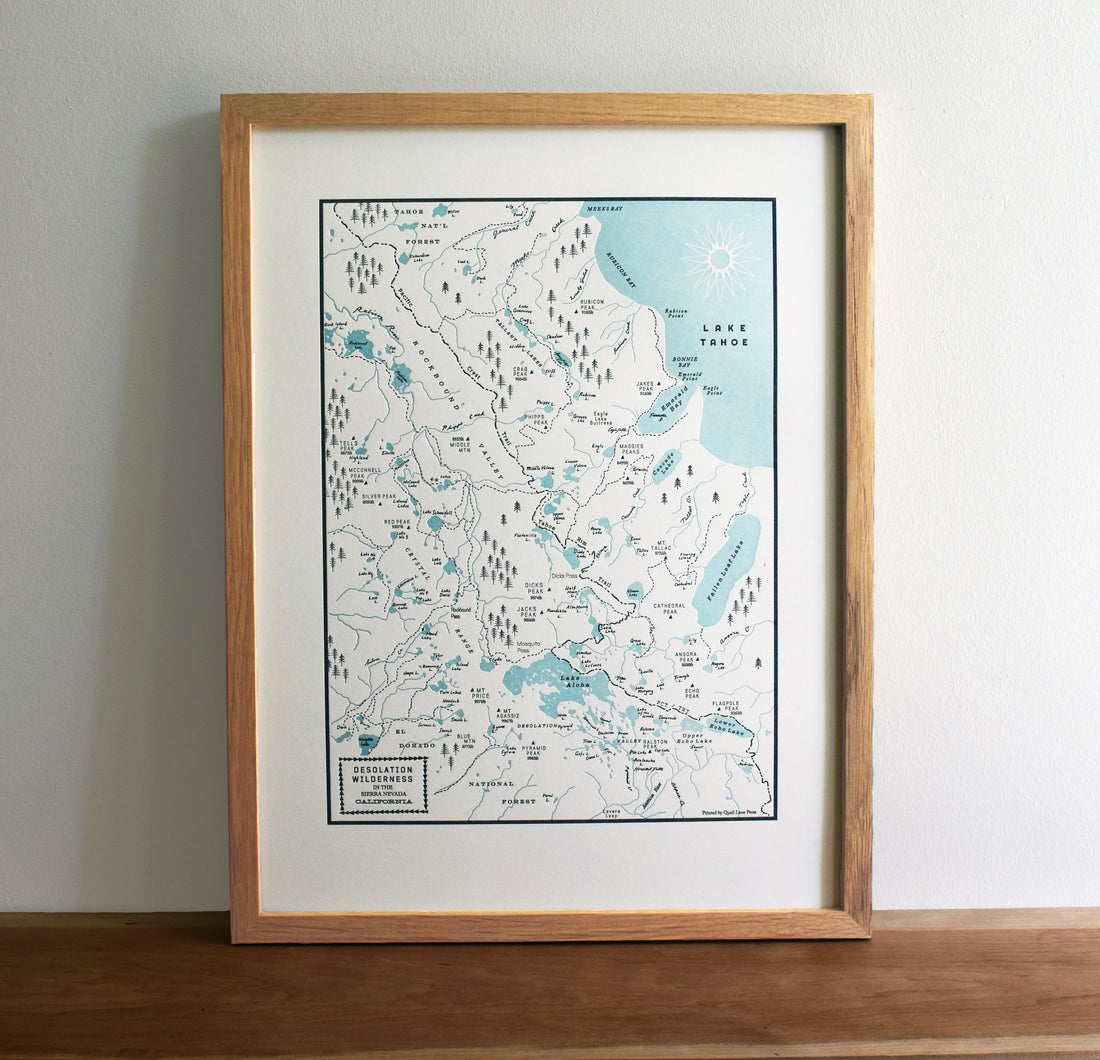 Desolation Wilderness, California, Letterpress Map Print