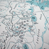 Grand Teton National Park, Jackson Hole, Wyoming, Letterpress Map
