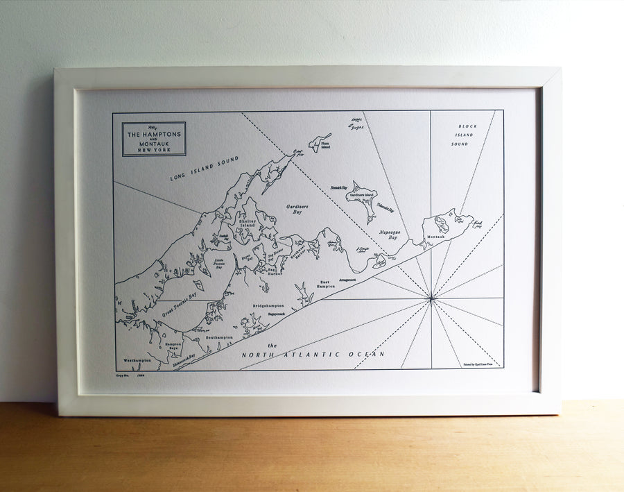 Hamptons and Montauk, Letterpress Map