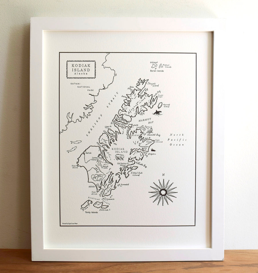 Kodiak Island, Alaska, Letterpress Map