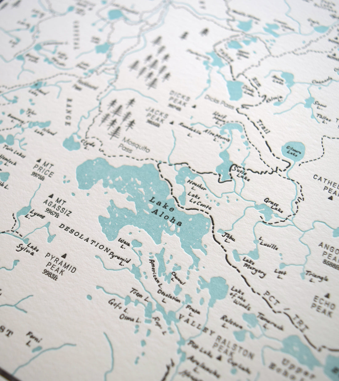 Desolation Wilderness, California, Letterpress Map Print